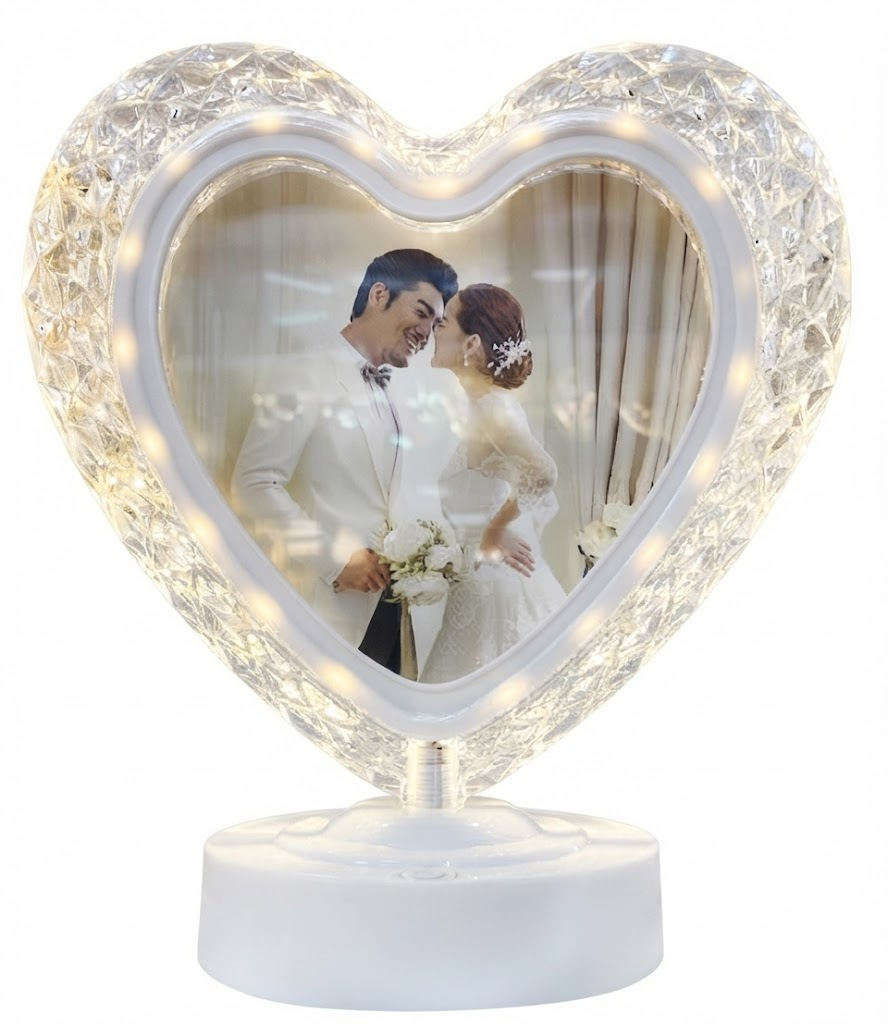 AR 3279 Elegant Illuminated Crystal Heart-Shaped Photo Frame with White Base - Image 2