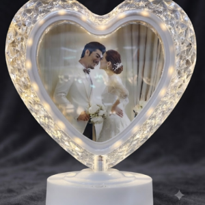 AR 3279 Elegant Illuminated Crystal Heart-Shaped Photo Frame with White Base