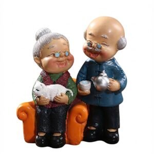 AR 3589B Cozy Elderly Couple with Cat & Tea - Resin Figurine Decorative Ornament