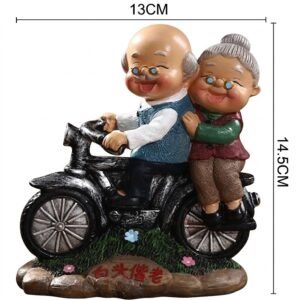 AR 3589D Elderly Couple Riding Motorcycle - Resin Figurine Decorative Ornament