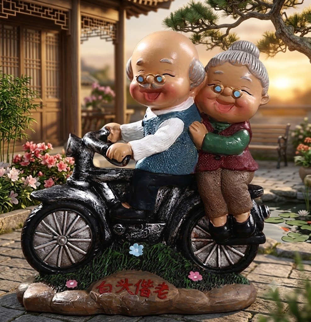 AR 3589D Elderly Couple Riding Motorcycle - Resin Figurine Decorative Ornament - Image 2