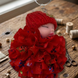 AR 3674 Fluffy Red Sleeping Baby Doll Keychain