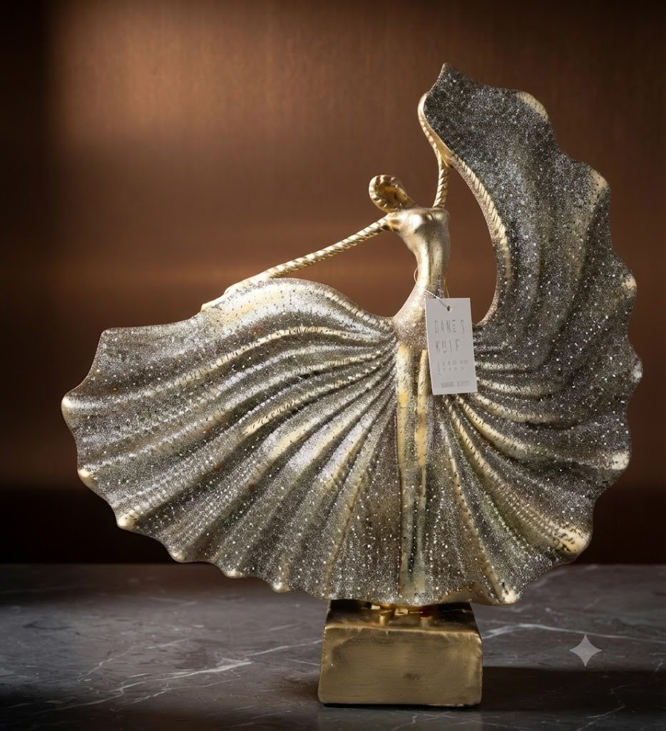 AR 3753 Elegant Golden Lady with Flowing Dress Metal Showpiece β Luxury Table DΓ©cor