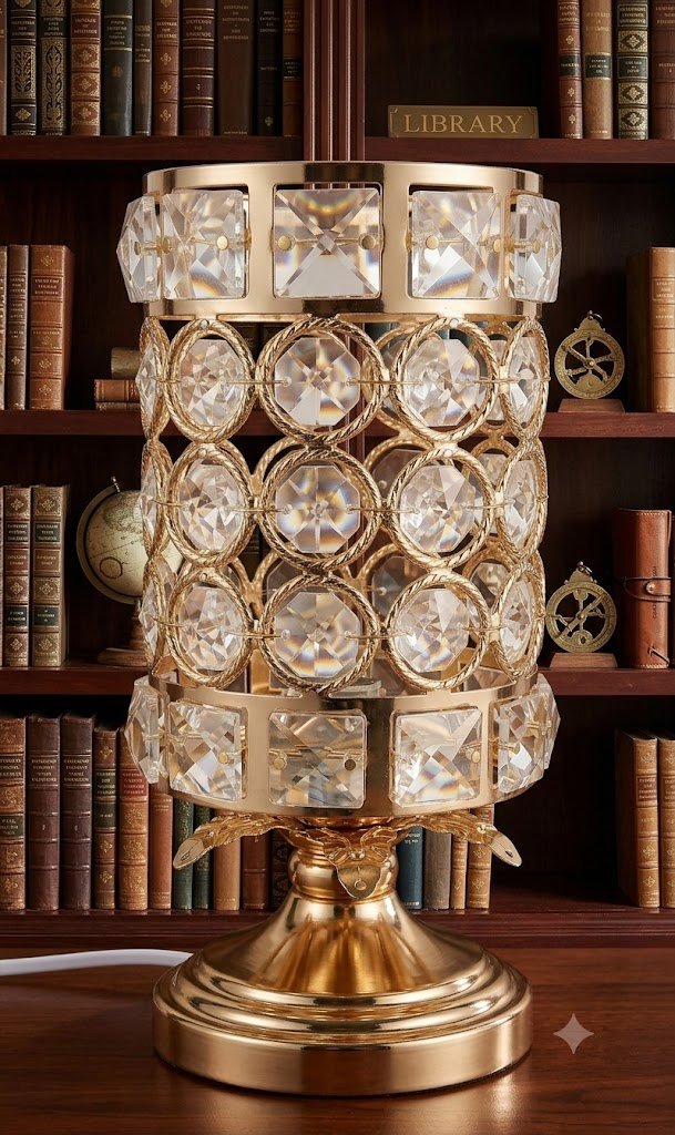 AR 4076 Openwork Interlocking Ring and Square Crystal Accent Lamp