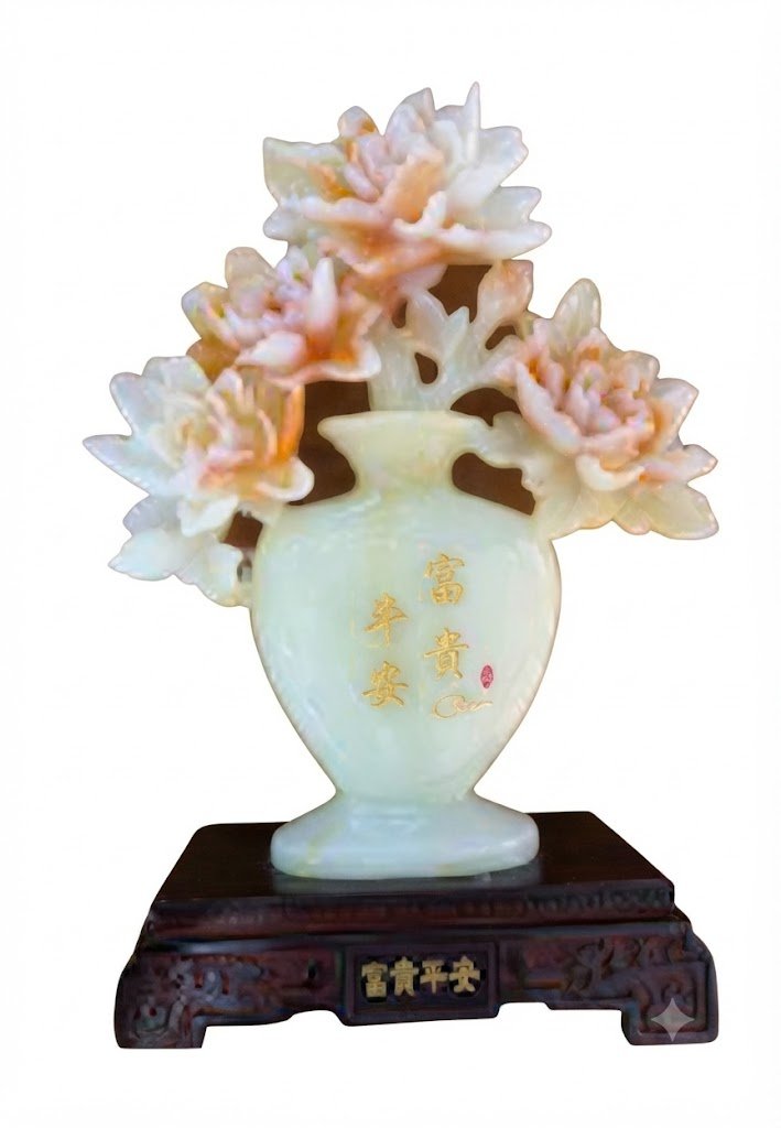 YS 2819 Elegant White Floral Vase Showpiece โ Decorative Flower Pot with Wooden Base - Image 2