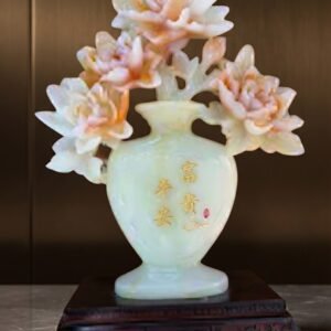 YS 2819 Elegant White Floral Vase Showpiece โ Decorative Flower Pot with Wooden Base