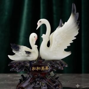 YS 2838 White Swan Couple Decorative Showpiece with Elegant Black Base
