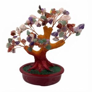YS 2928 Seven Chakra Crystal Gemstone Healing Bonsai Tree in Red Pot