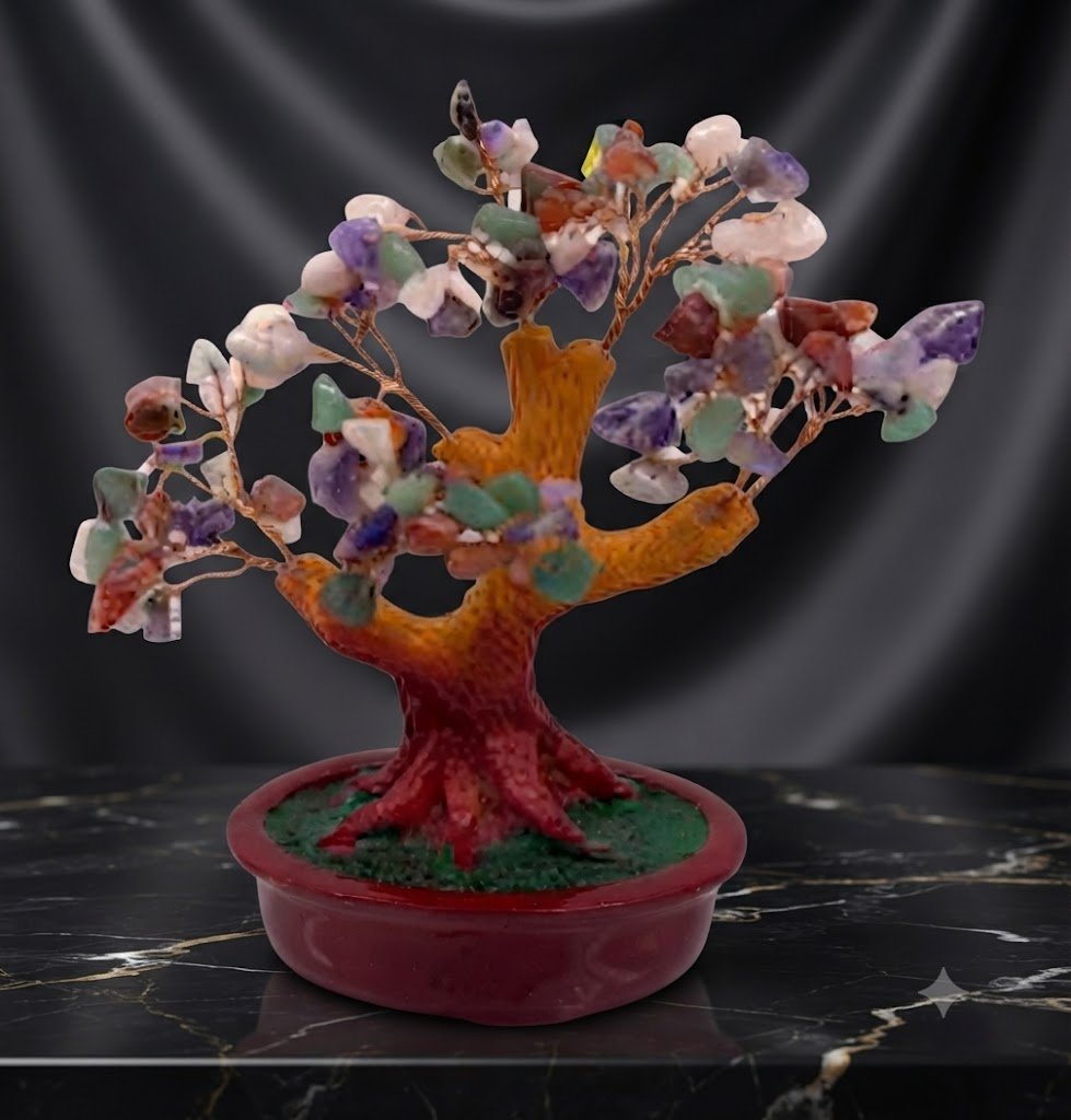 YS 2928 Seven Chakra Crystal Gemstone Healing Bonsai Tree in Red Pot - Image 2