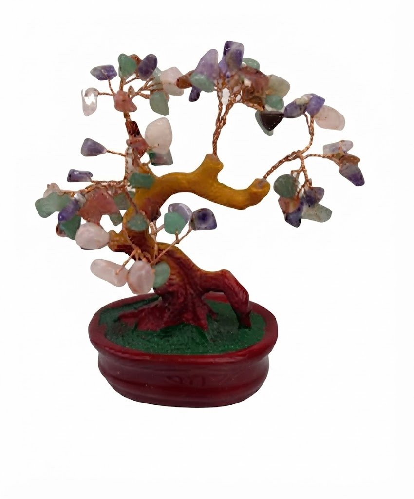 YS 2929 Seven Chakra Crystal Gemstone Wealth & Healing Tree in Red Pot