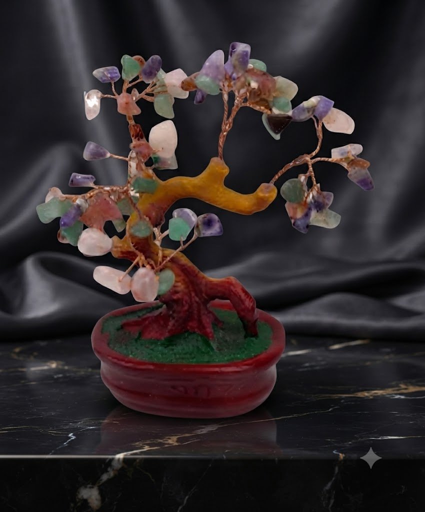 YS 2929 Seven Chakra Crystal Gemstone Wealth & Healing Tree in Red Pot - Image 2