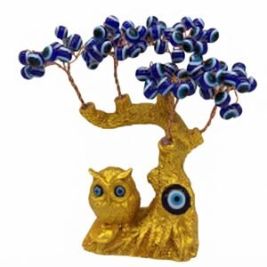 YS 2930 Golden Owl and Evil Eye Protection Tree Sculpture
