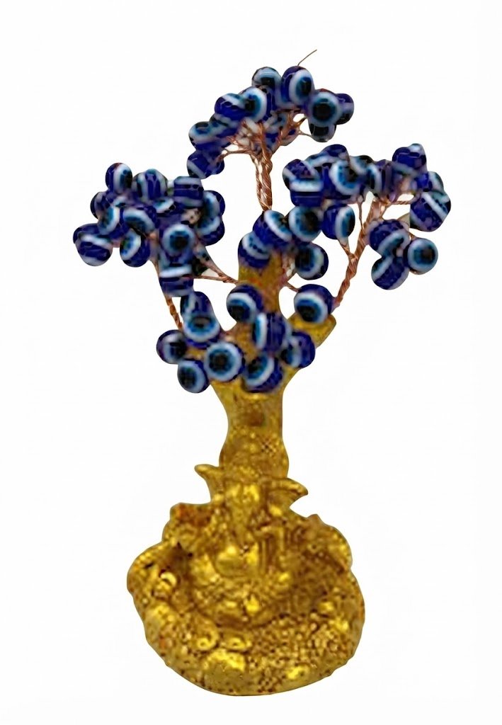 YS 2931 Gold Ganesha and Evil Eye Beaded Protection Tree