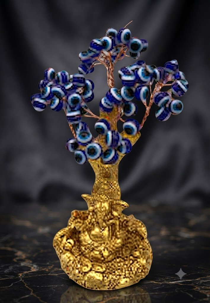 YS 2931 Gold Ganesha and Evil Eye Beaded Protection Tree - Image 2