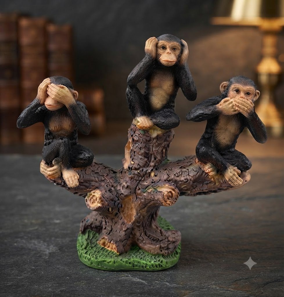 YS 2961 Three Wise Monkeys on Tree Trunk Decorative Showpiece