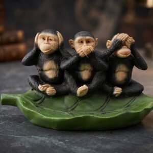 YS 2965 Three Wise Monkeys on Green Leaf Decorative Showpiece