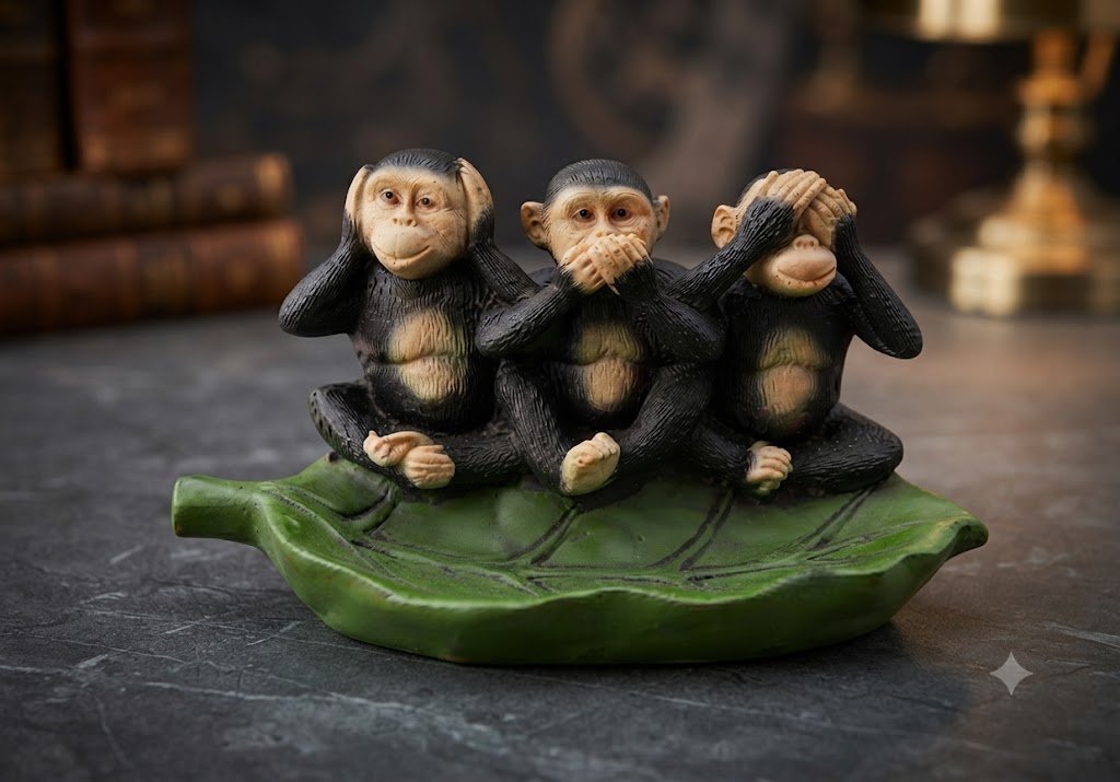 YS 2965 Three Wise Monkeys on Green Leaf Decorative Showpiece