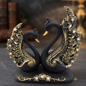 YS 3010 Elegant Black & Gold Swan Couple Decorative Showpiece