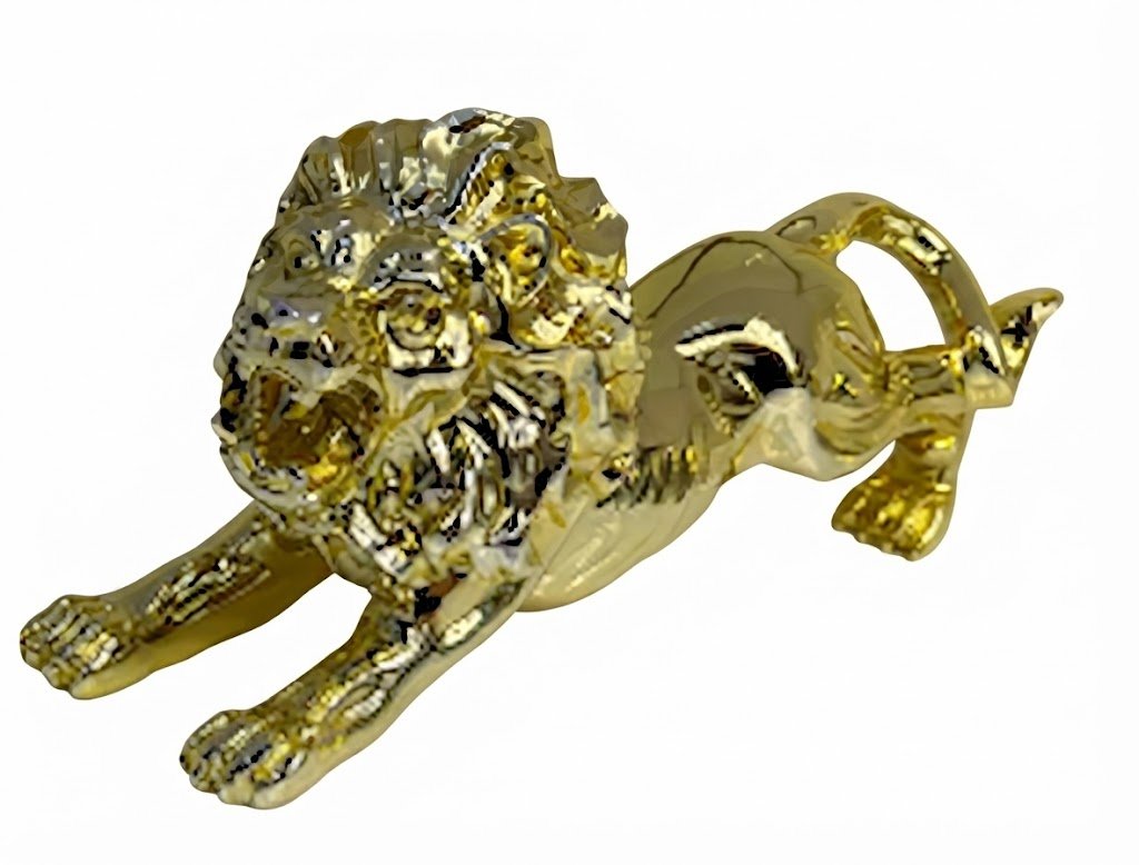 YS 3253 Polished Gold Geometric Roaring Lion Sculpture (Tabletop Decor)