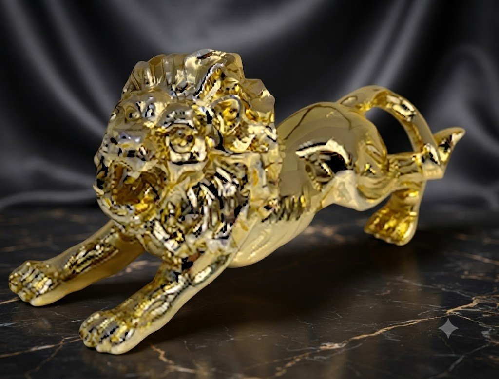 YS 3253 Polished Gold Geometric Roaring Lion Sculpture (Tabletop Decor) - Image 2