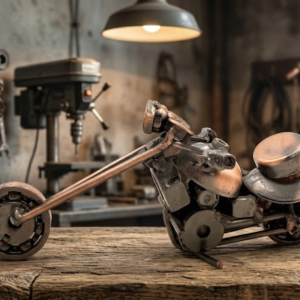 AR 3495 Handcrafted Recycled Metal Chopper Motorcycle Sculpture