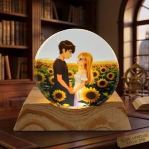 AR 4566 Romantic Couple in Sunflower Field Illuminated Ring Table Lamp