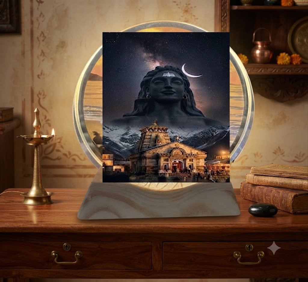 AR 4591 Lord Shiva Wooden Block Photo Frame