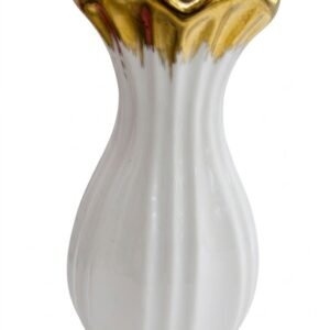YS 2479 Elegant White and Gold Fluted Ceramic Flower Vase