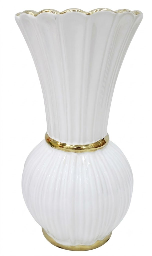YS 2480 White and Gold Accent Ceramic Flower Vase