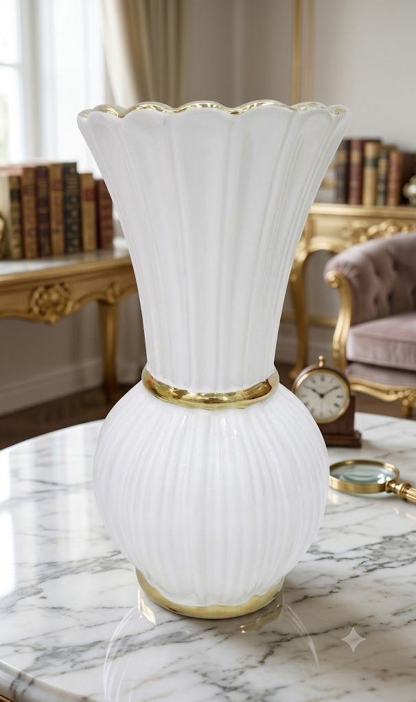 YS 2480 White and Gold Accent Ceramic Flower Vase - Image 2