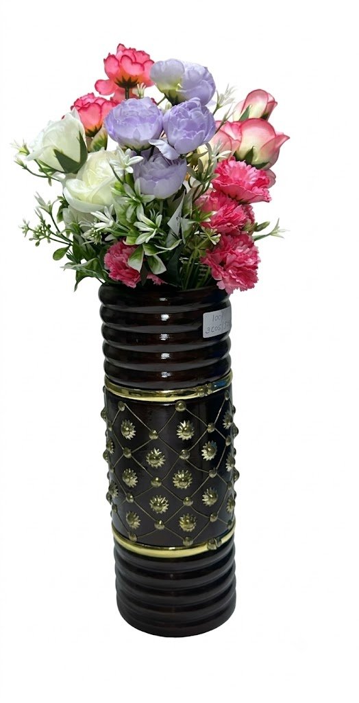 Luxury Multicolour Artificial Flower Arrangement in Decorative Black & Gold Designer Vase - Image 2