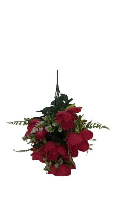 12 ( Artificial Red Rose Bouquet with Green Fern Foliage ) - Image 2