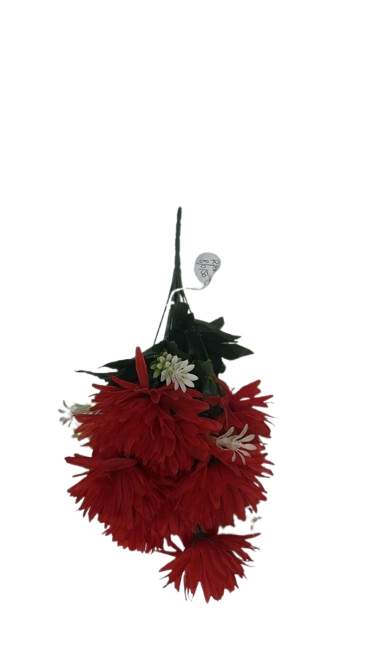 12 ( Artificial Red Chrysanthemum Flower Bunch with White Floral Accents and Green Foliage ) - Image 2