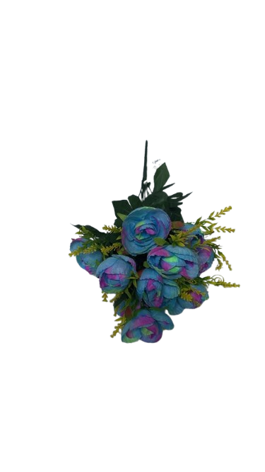 12 ( Artificial Blue and Purple Rose Bouquet with Green Foliage and Yellow Floral Accents ) - Image 2