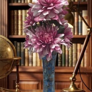 289 ( Luxury Pink & White Chrysanthemum Artificial Flower Arrangement in a Blue  )