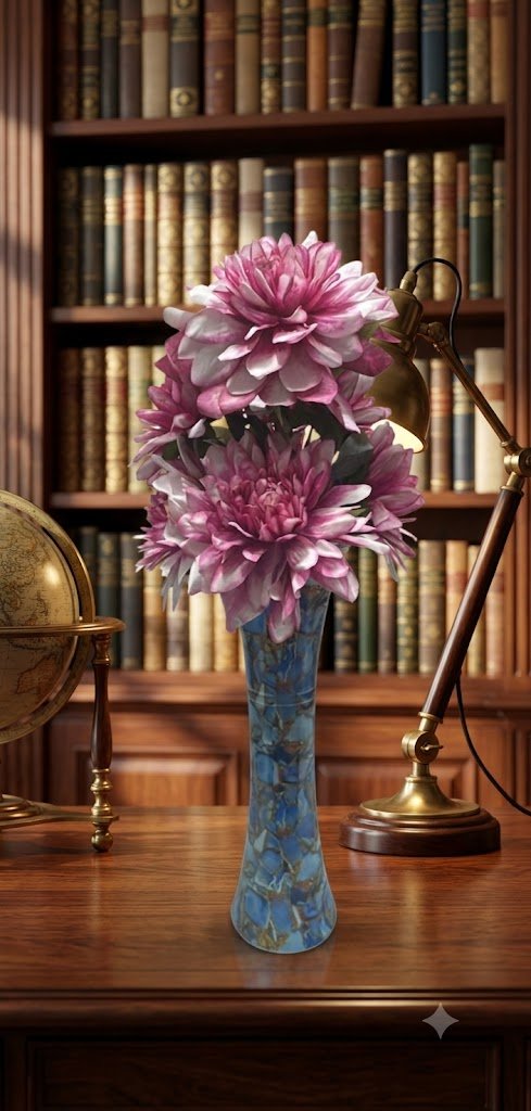 289 ( Luxury Pink & White Chrysanthemum Artificial Flower Arrangement in a Blue )