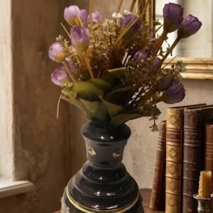 1019 ( Elegant Artificial Lavender Flower Bouquet with Black & Gold Designer Decorative Vase )