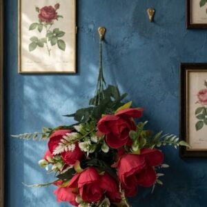 12 ( Artificial Red Rose Bouquet with Green Fern Foliage )