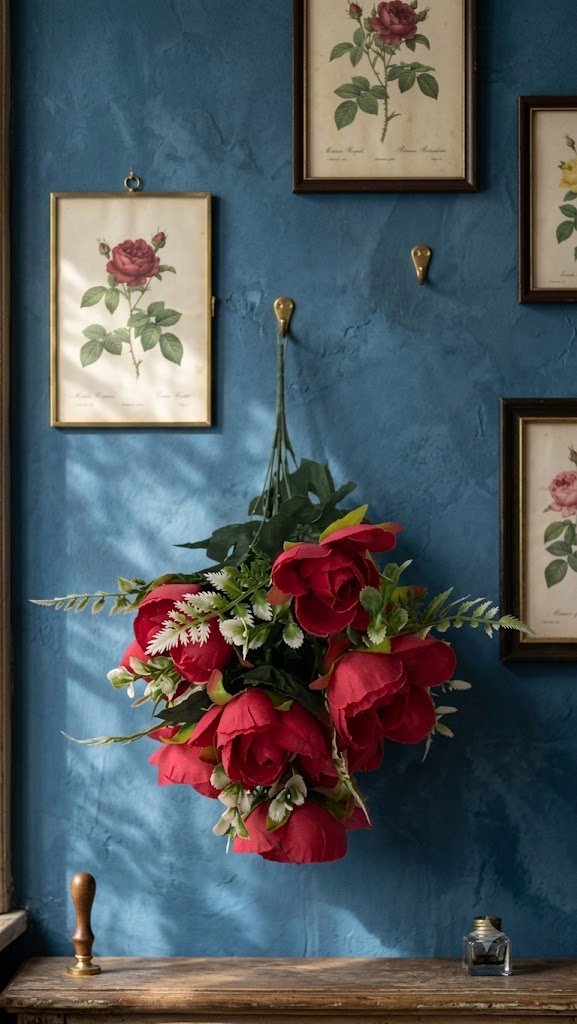 12 ( Artificial Red Rose Bouquet with Green Fern Foliage )