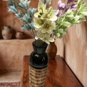 342 ( Luxury Multicolour Artificial Floral Arrangement in a Black & Brown Textured Designer Vase )