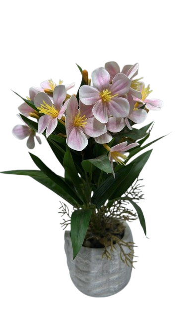 2000 ( Artificial Pink and White Blossom Flower Plant in Silver Decorative Pot ) - Image 2