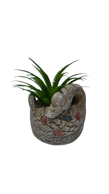 2156 ( Artificial Green Succulent Plant in Rustic Stone-Effect Decorative Pot ) - Image 2