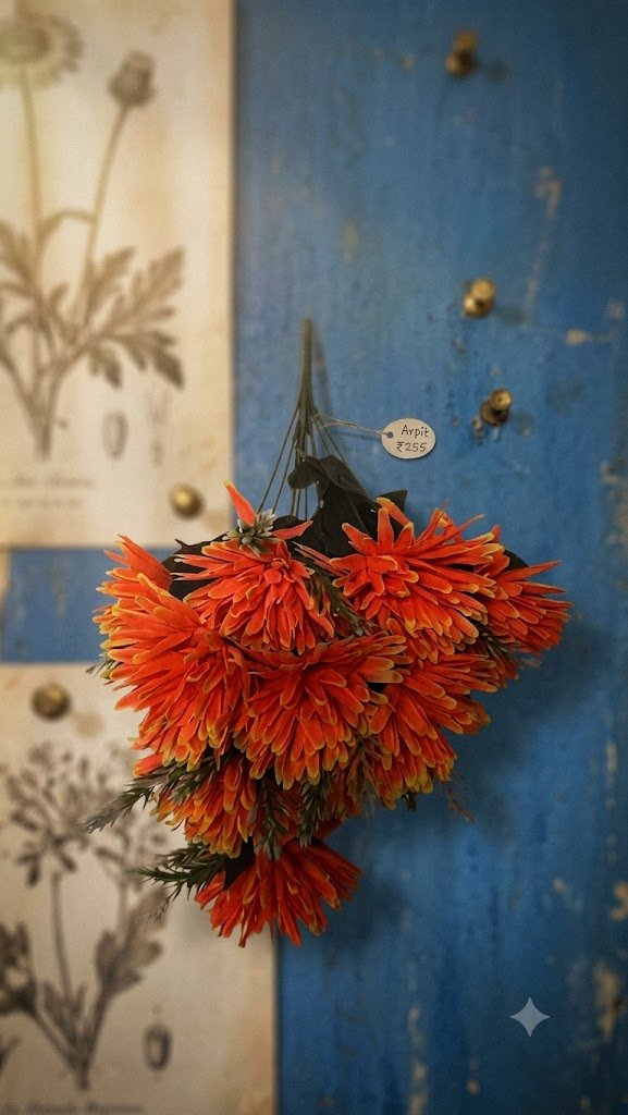 12 ( Point Artificial Orange Chrysanthemum Flower )