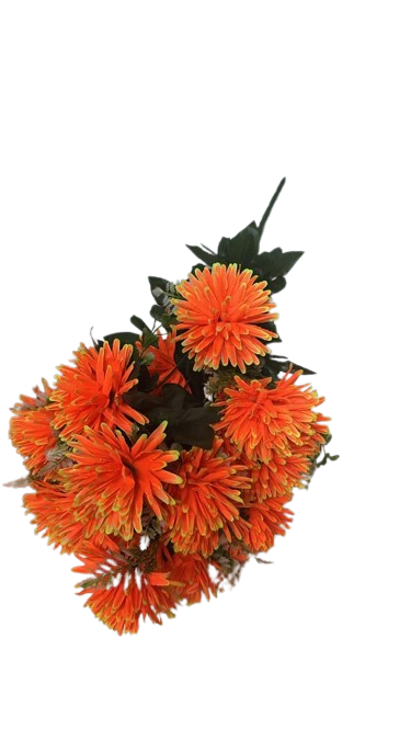 24 ( Artificial Orange Chrysanthemum Flower Bouquet with Green Leaves ) - Image 2