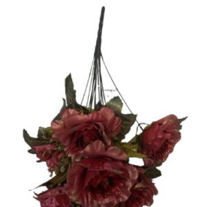 2676 ( Burgundy Artificial Rose Flower Hanging Bunch with Green Leaves )