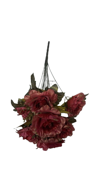 2676 ( Burgundy Artificial Rose Flower Hanging Bunch with Green Leaves )