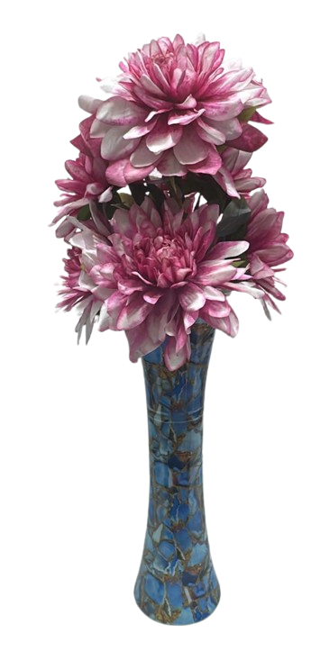 289 ( Luxury Pink & White Chrysanthemum Artificial Flower Arrangement in a Blue ) - Image 2