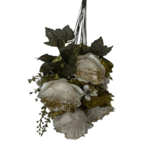 3637 ( Artificial White Flower Bouquet with Gold-Accent Green Leaves )