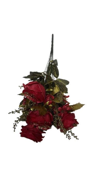 3637 ( Artificial White Flower Bouquet with Gold-Accent Green Leaves )