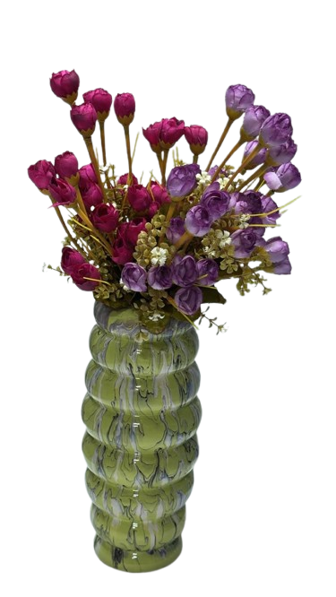 366 ( Artificial Purple & Pink Rose Flower Bouquet in Decorative Green Ceramic Vase ) - Image 2
